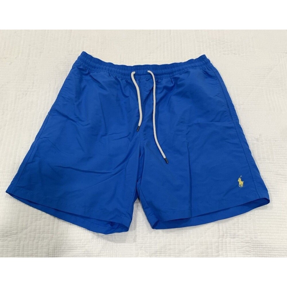 Polo Ralph Lauren Mens Royal Blue Yellow Pony Swim Trunks Shorts Large Shorts